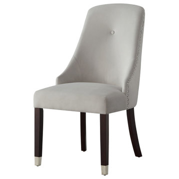 The Grand Dining Chair, Set of 2, Light Gray Velvet/Silver