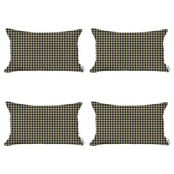 Set of 4 Yellow Houndstooth Lumbar Pillow Covers