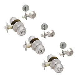 Designers Impressions - Ashland 6-Piece Satin Nickel Entry Knob and Matching Deadbolt Set - Door Entry Sets