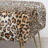 Leopard Faux Fur Ottoman With Gold Legs, 17''x17''x17''