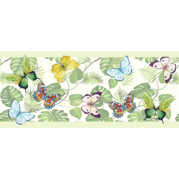 GB20021g8 Butterflies & Tropical Plants Peel & Stick Wallpaper Border 8in x 15ft