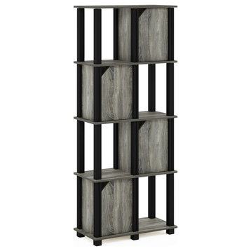 Furinno Brahms 5-Tier Storage Shelf With 4 Doors, French Oak Gray/Black