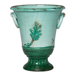 Vietri Rustic Garden Aqua/Green Ringed Planter - Indoor Pots And Planters