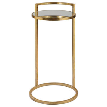 Elegant Gold Mirrored Cantilever Ring Table | Accent Round Vintage Style Drink