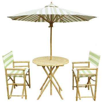 Bamboo 4-Piece Round Table Set, Celadon Stripes