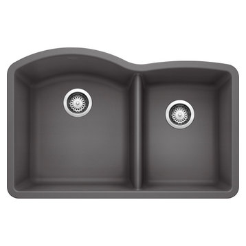 Blanco 440177 20.8"x32" Granite Double Undermount Kitchen Sink, Cinder