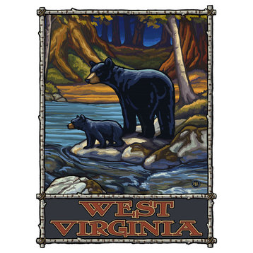 Paul A. Lanquist West Virginia Bears in Stream Art Print, 9"x12"