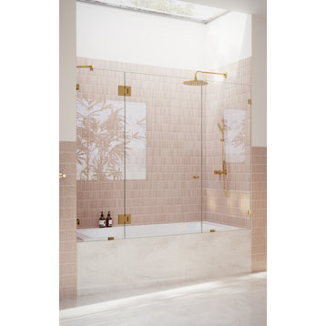58.25"x69.75" Frameless 3 Panel Inline Bathtub Shower Door, Polished Brass