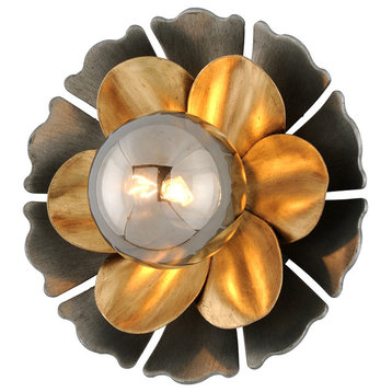 Magic Garden 1-Light Wall Sconce, Black Graphite Bronze Leaf Finish, Smoke Glass