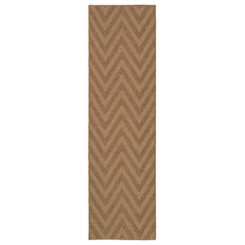 Key West Indoor and Outdoor Chevron Tan and Light Tan Rug, 2'3"x7'6"