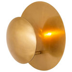 Elk Lighting - Elk Home Lorens Wall Sconce Aged Brass - The Lorens sconce light provides a decorative yet minimalist way to bring ambient lighting to hallways, bedrooms or living rooms. This sleek design conceals its bulb behind a metal disk, it is made from iron and features a polished nickel finish.