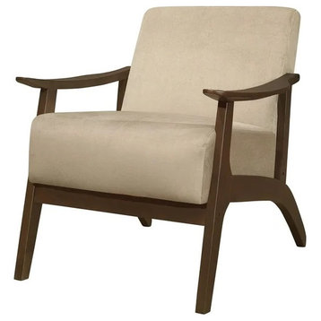 Comfortable Accent Chair, Exposed Walnut Finished Frame and Velvet Seat, Brown