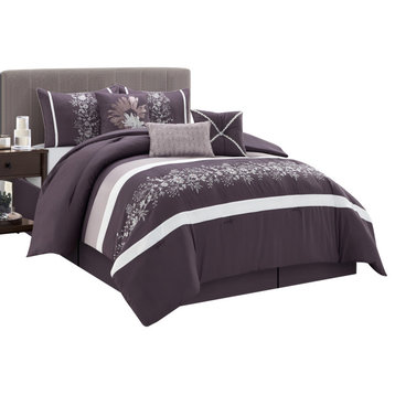 Viena 7 Piece Comforter Set, Purple, Queen