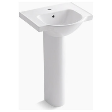 Kohler Veer Pedestal Bathroom Sink with Single Faucet Hole, White