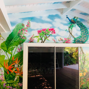 Tropical Garden with Peacock
