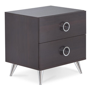 End Table Walnut Nightstand With 2 Drawers V Shape Black Metal Legs Industrial Nightstands And Bedside Tables By Hedgeapple