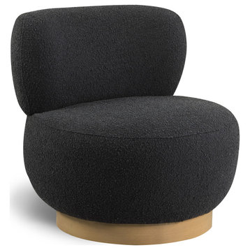 Calais Boucle Fabric Upholstered Accent Chair, Black, Natural Oak Veneer Base