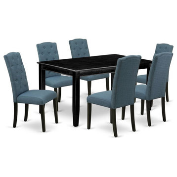 East West Furniture Dudley 7-piece Wood Dining Set in Black/Blue