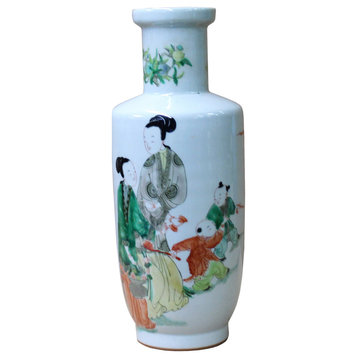 Chinese Distressed Off White Porcelain People Scenery Vase Hws1081