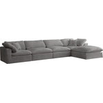 Meridian Furniture - Cozy Velvet Upholstered Comfort L-Shaped Modular Sectional, Gray, 5-Piece: 2 Armless Chair, 2 Corner Chair, 1 Ottoman - Bring home this Cozy 5-piece sectional for a fresh new look. Embrace casual elegance with this Cozy velvet cloud-like comfort modular fiber-filled seating option. Handsome from all angles, this piece features soft grey velvet upholstery to make it an easy fit in any room. This modular piece can be combined with other items in the Cozy collection to create a seating group of your dreams. The cushions on this piece are exceptionally comfortableand filled with fiber for luxury that you deserve as you rest and relax.