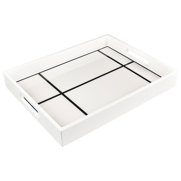 Lacquer Long Stationery Box, White with Black Grid