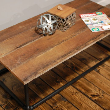 Reclaimed Barn Wood Coffee Table with Steel Industrial Pipe