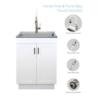 24 White Laundry Utility Cabinet w/ Stainless Steel Sink and