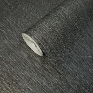 Wallpaper Gray bronze silver metallic faux fabric textured stria, Roll 21 Inc X