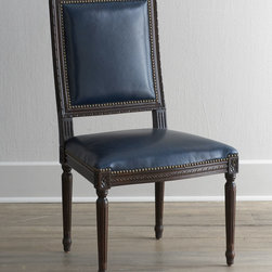 Massoud "Marlin Blue" Leather Side Chair - Dining Chairs