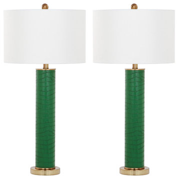 Safavieh Ollie Faux Snakeskin Table Lamps, Dark Green, Gold, 31.5"H, Set of 2