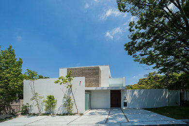 Mid-sized modern white two-story exterior home idea in Nagoya