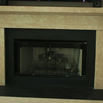 Stained wood to "stone" fireplace