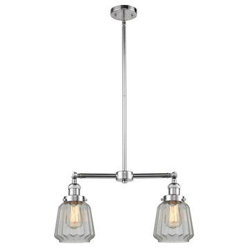 2-Light Small Bell 22" Chandelier, Polished Chrome, Glass: Clear