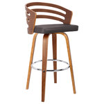 Dwellist - Aberdeen 30" Mid-Century Swivel Barstool, Brown Faux Leather With Walnut Veneer - The Aberdeen mid-century barstool is the perfect addition to any contemporary household. Though ideal for the kitchen or bar, the Aberdeen's stylish walnut wood frame and faux leather upholstered seat make it versatile for just about any room of the house. While appearing stationary, the Aberdeen features a 360 degree swivel feature for maximum mobility. The Aberdeen is available in 26 inch counter and 30 inch bar height and is available in your choice of brown or grey faux leather.