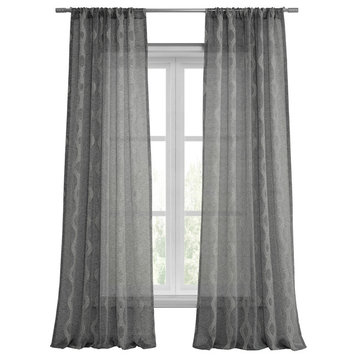 Vega Patterned Linen Sheer Curtain, Vega Charcoal, 50"x96"