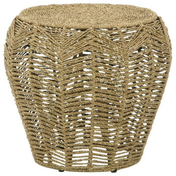 19 Inch Classic Rustic Style Side Stool Woven Design Wood Natural Brown