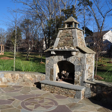 Outdoor Fireplace w/ Mountain Ridge Stone Dry Stack & Chocolate Grey Stone Face