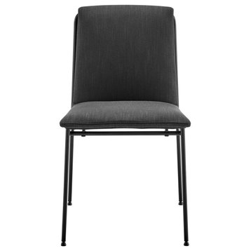 Ludvig Side Chair, Anthracite Fabric With Black Steel Legs, Set of 2
