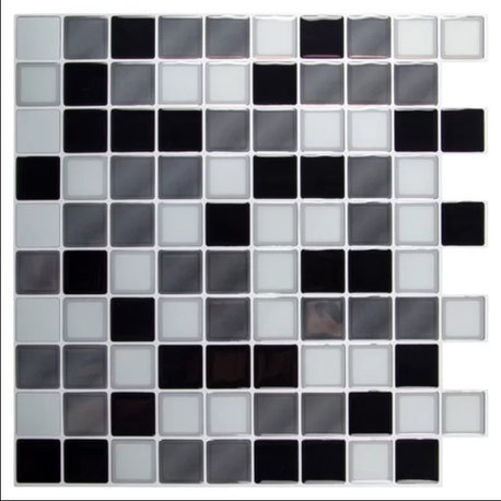 Mini Square Peel & Stick Wall Tiles, 10x10", Black, 6 Pieces