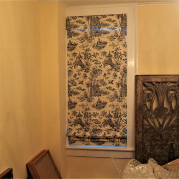 Five top down bottom up Roman shades in a vintage home in Connecticut