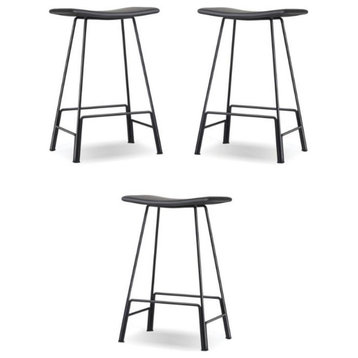 Home Square 26.5" Leather Counter Stool with Powder Coated in Black - Set of 3