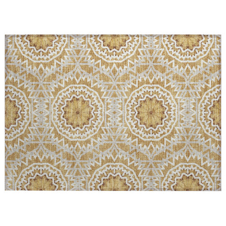 Machine Washable Indoor/Outdoor Chantille ACN619 Gold 1'8" x 2'6" Rug