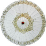 Oriental-Decor - White Traditional Thai Umbrella - From afar, this fashionable white traditional Thai umbrella may look like a bridal accessory. However, more than that, it's also an accessory that's fit for a king or queen! Capture the purity of white by using this accessory on those slow, hot summer days where the pavement seems to be melting to butter. In fact, give your outfits a fashionable twist by using this when you're walking around. It may be a sticky summer, but it does not mean that you have to look the part, too. Because the colors are white and soft ebony, this one's easy to pair up with just about anything you own. Go from formal to casual to avant grade with this versatile piece. Well, it certainly looks stunning on you, but can it protect you from a light sprinkle of rain? Don't fret. This stylish umbrella is made of oil-treated cotton and bamboo, and it's totally waterproof. With hand painted Thai-inspired design made by expert parasol artisans, the intricate wood arrangement is as functional as it is beautiful to behold. Unsure of what to bring to the beach to make you stand out from the crowd? You certainly won't regret bringing our White Traditional Thai Umbrella.