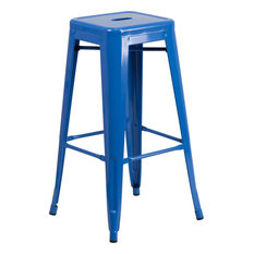 30" High Backless Blue Metal Indoor-Outdoor Barstool With Square Seat