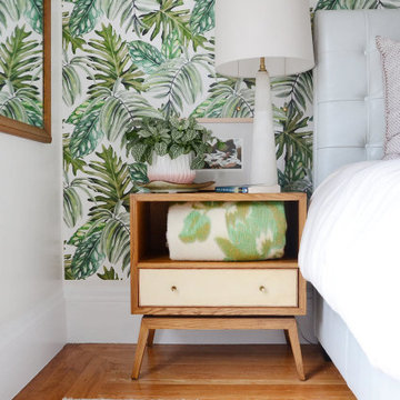 Monstera leaves wallpaper for Californian greenhouse apartment