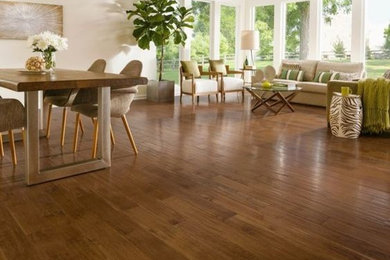 Example of a transitional living room design in Boston