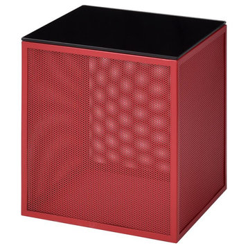 Furniture of America Kelforia Contemporary Glass Top Side Table in Red