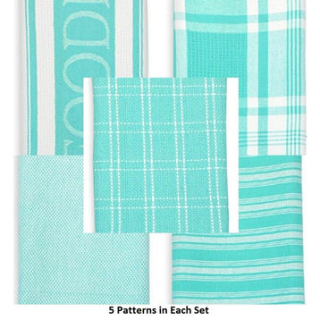 DII Assorted Teal Foodie Dishtowel/Dishcloth, Set of 5