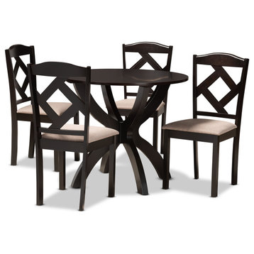Quinlan Sand Fabric Upholstered and Dark Brown Finished Wood 5-Piece Dining Set