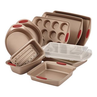 Rachael Ray 9 in. Nonstick Bakeware Oven Lovin Springform Pan, Gray with Red Grips